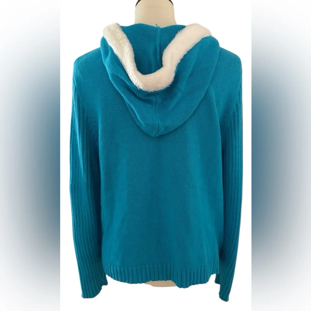 Tiara International Blue Full Zip Hooded Snowman Christmas Cardigan Size Large - Picture 3 of 10